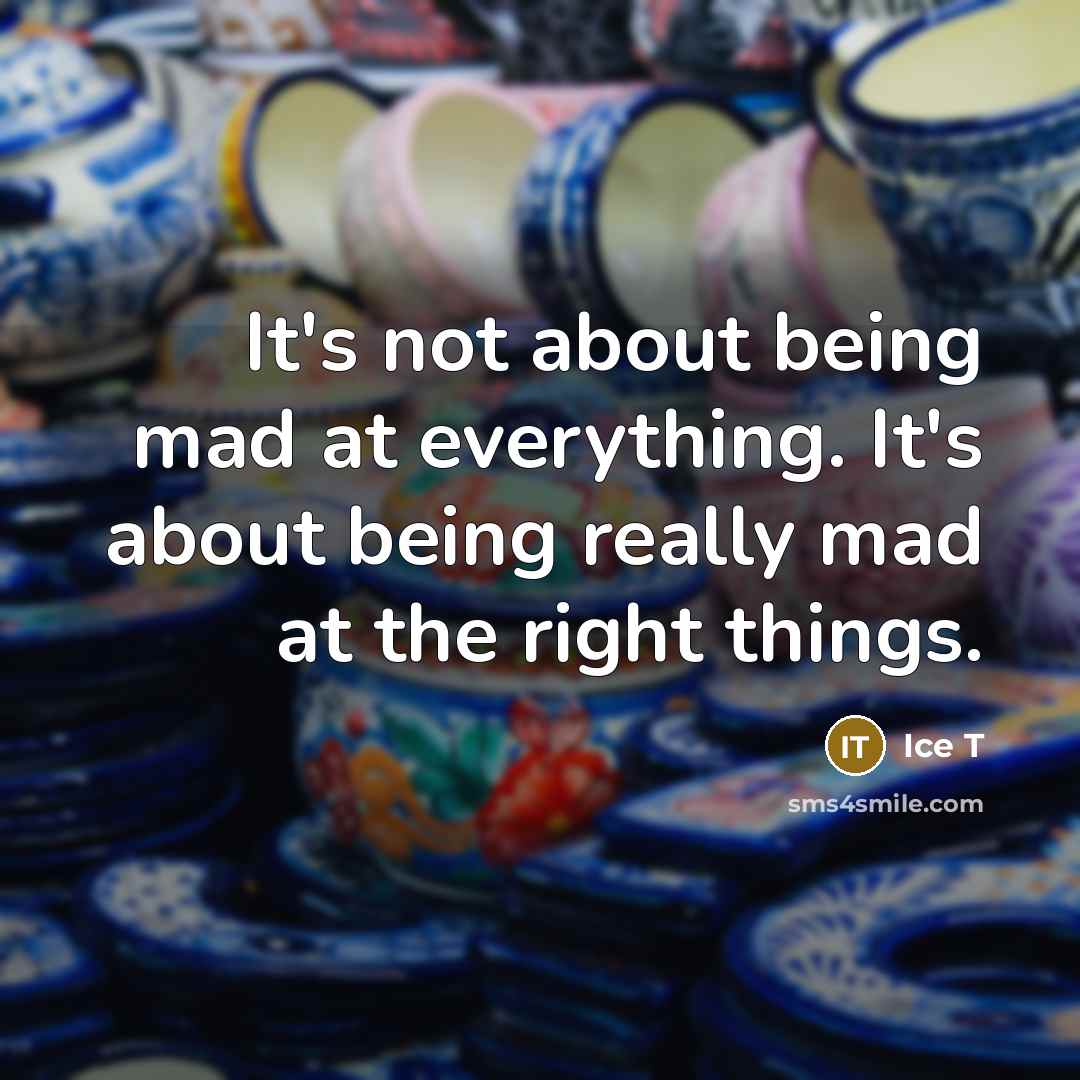 “It's not about being mad at everything. It's about being really mad at the right things.” quote by Ice T