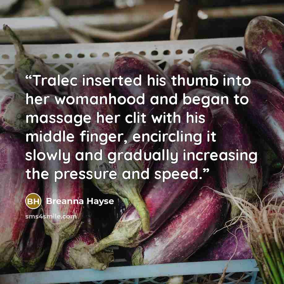“Tralec inserted his thumb into her womanhood and began to massage her clit with his middle finger, encircling it slowly and gradually increasing the pressure and speed.” quote by Breanna Hayse