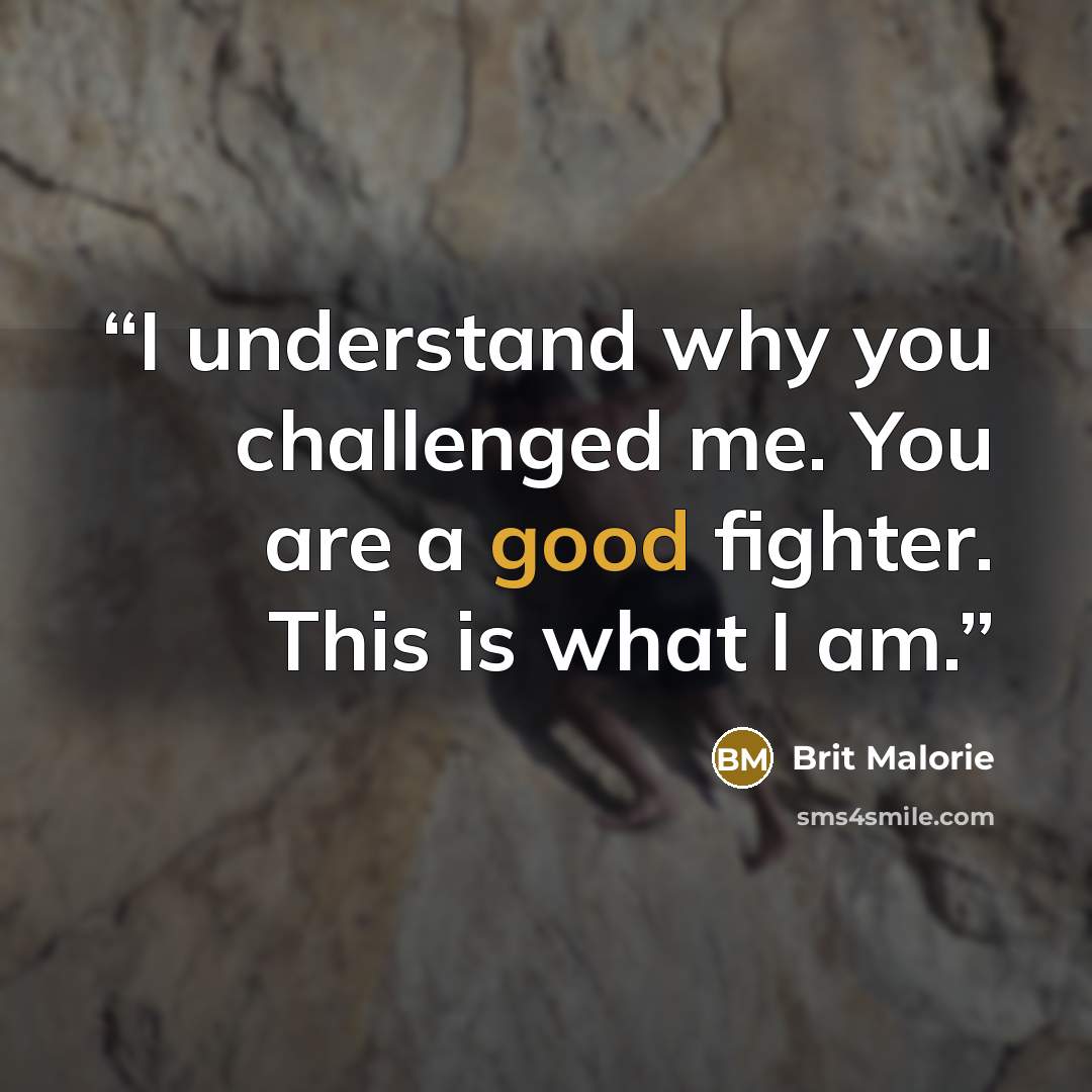 “I understand why you challenged me. You are a good fighter. This is what I am.” quote by Brit Malorie