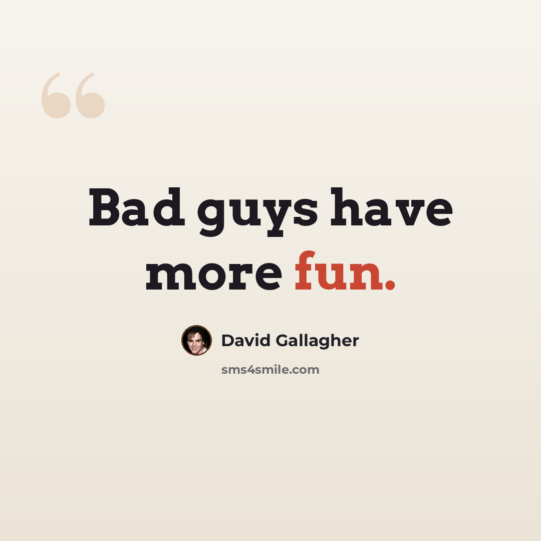 “Bad guys have more fun.” quote by David Gallagher
