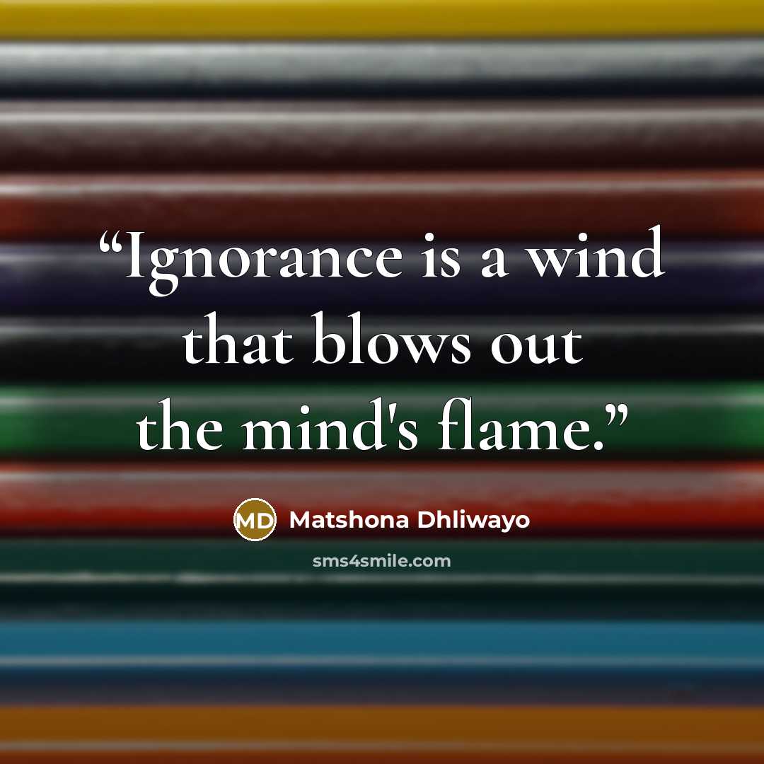 “Ignorance is a wind that blows out the mind's flame.” quote by Matshona Dhliwayo