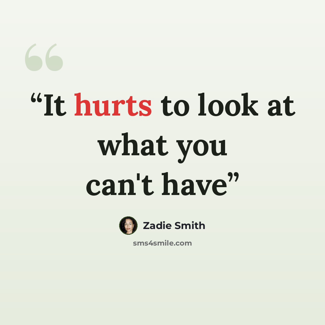“It hurts to look at what you can't have” quote by Zadie Smith