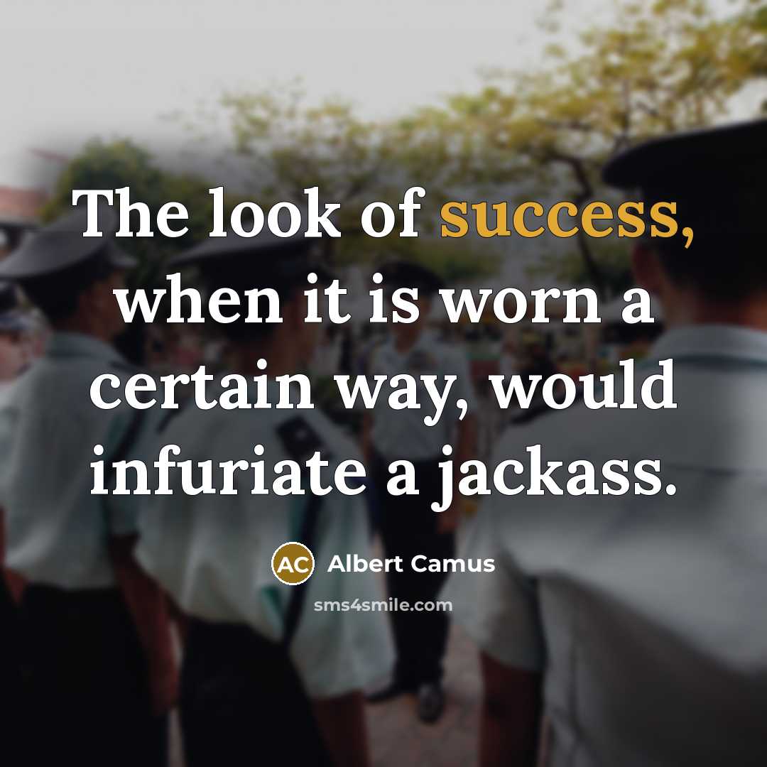“The look of success, when it is worn a certain way, would infuriate a jackass.” quote by Albert Camus