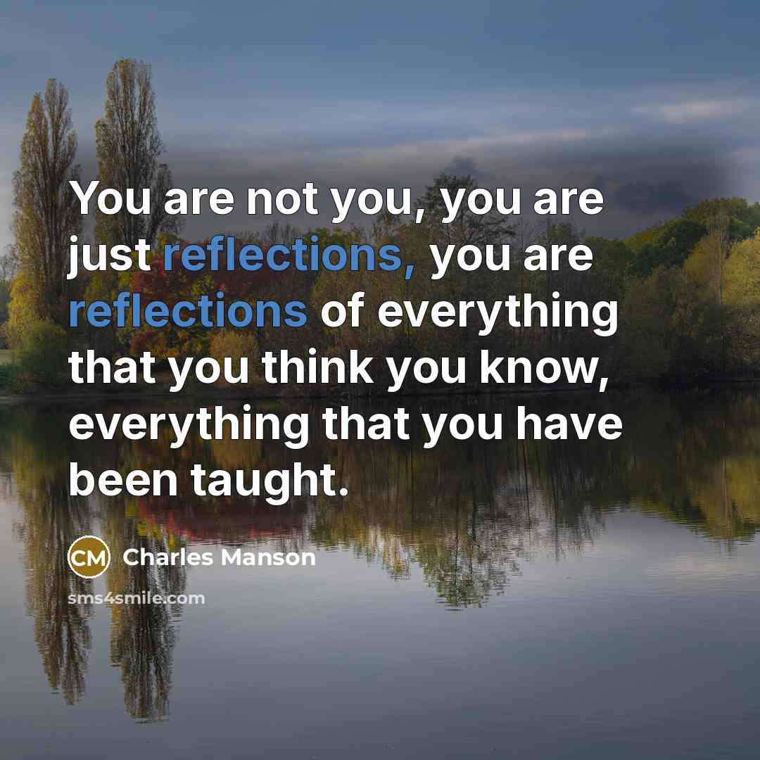 “You are not you, you are just reflections, you are reflections of everything that you think you know, everything that you have been taught.” quote by Charles Manson