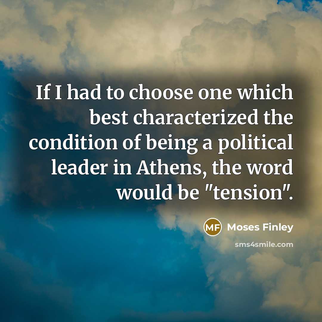 “If I had to choose one which best characterized the condition of being a political leader in Athens, the word would be "tension".” quote by Moses Finley