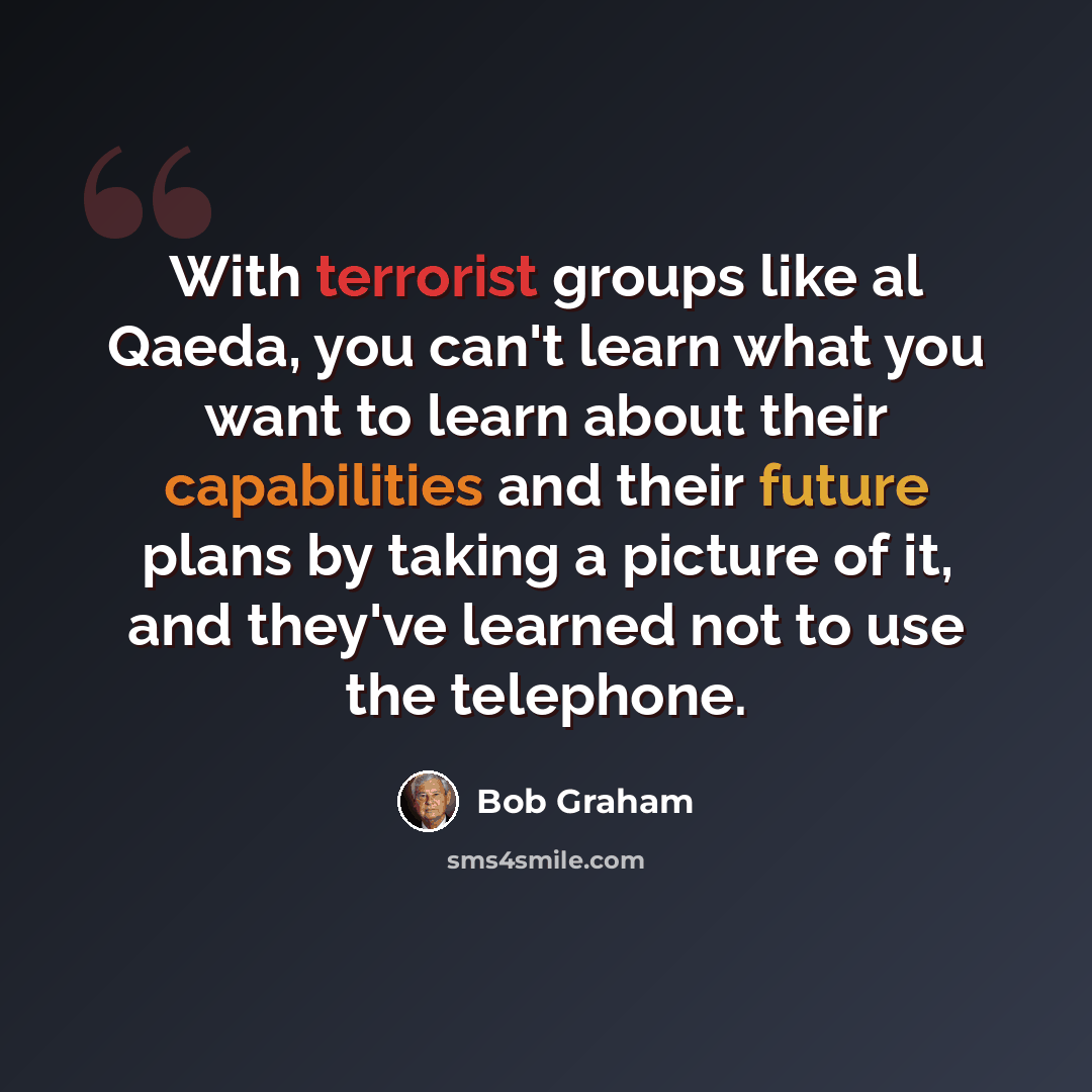 “With terrorist groups like al Qaeda, you can't learn what you want to learn about their capabilities and their future plans by taking a picture of it, and they've learned not to use the telephone.” quote by Bob Graham