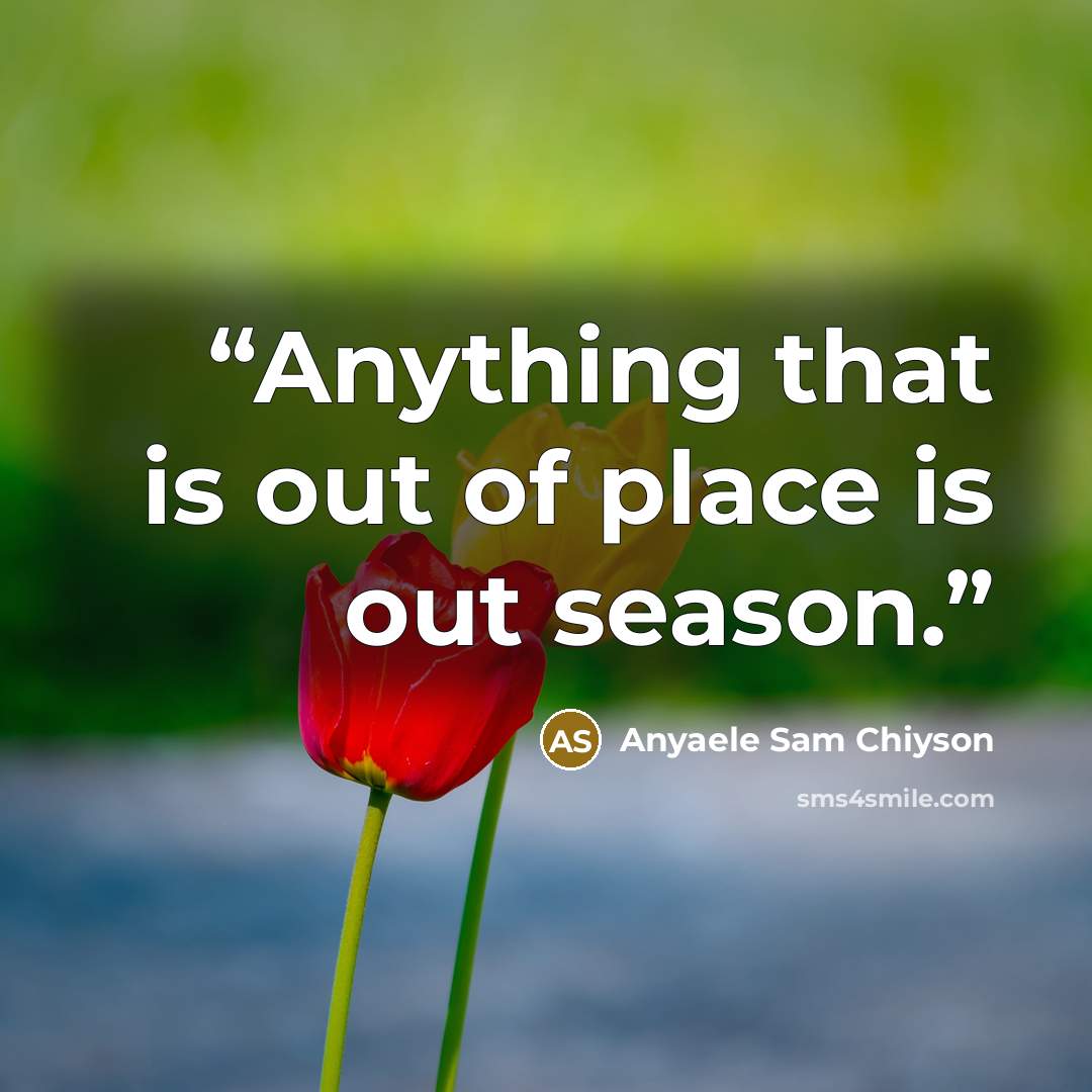 “Anything that is out of place is out season.” quote by Anyaele Sam Chiyson