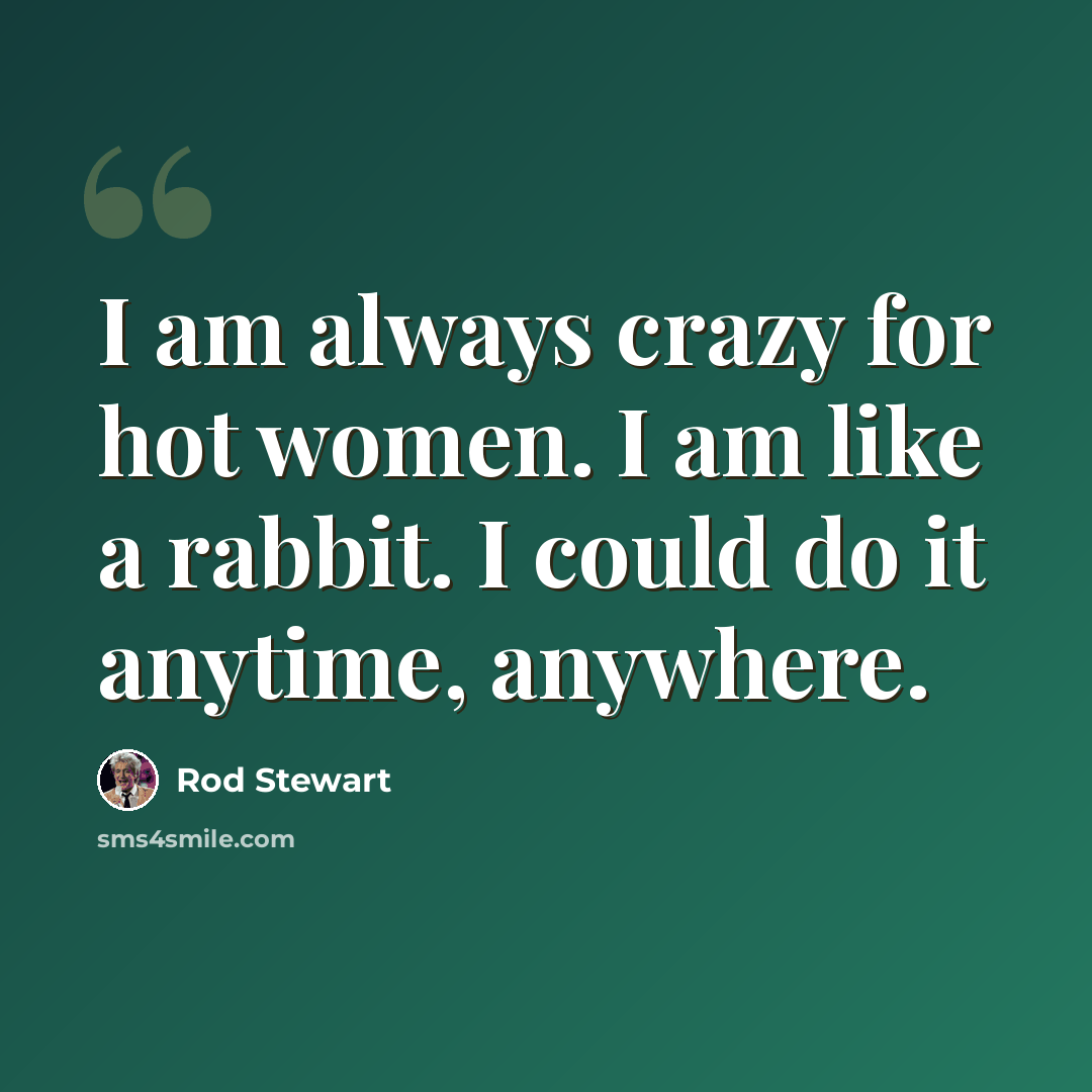 “I am always crazy for hot women. I am like a rabbit. I could do it anytime, anywhere.” quote by Rod Stewart