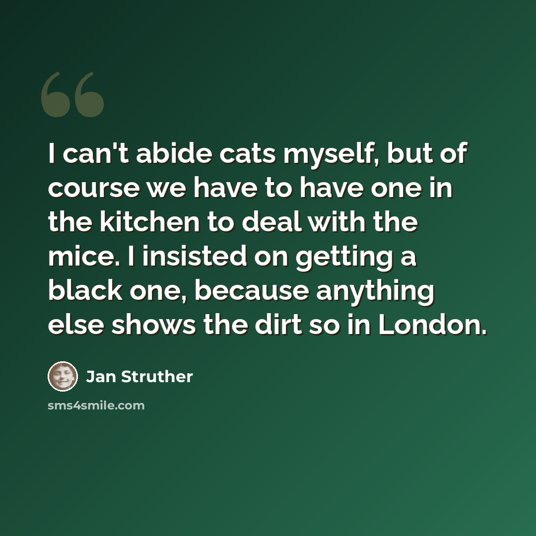 “I can't abide cats myself, but of course we have to have one in the kitchen to deal with the mice. I insisted on getting a black one, because anything else shows the dirt so in London.” quote by Jan Struther