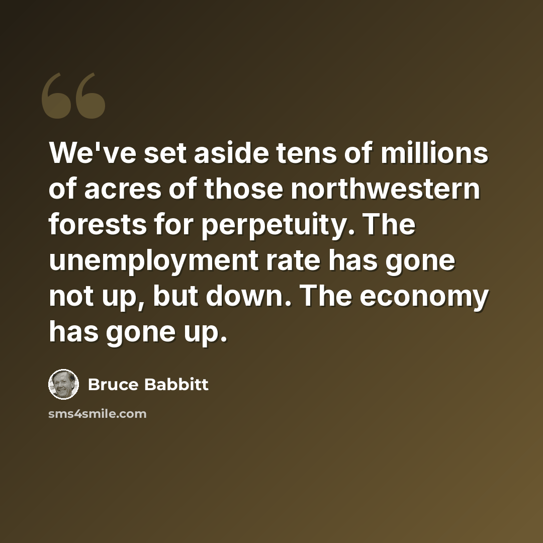 “We've set aside tens of millions of acres of those northwestern forests for perpetuity. The unemployment rate has gone not up, but down. The economy has gone up.” quote by Bruce Babbitt