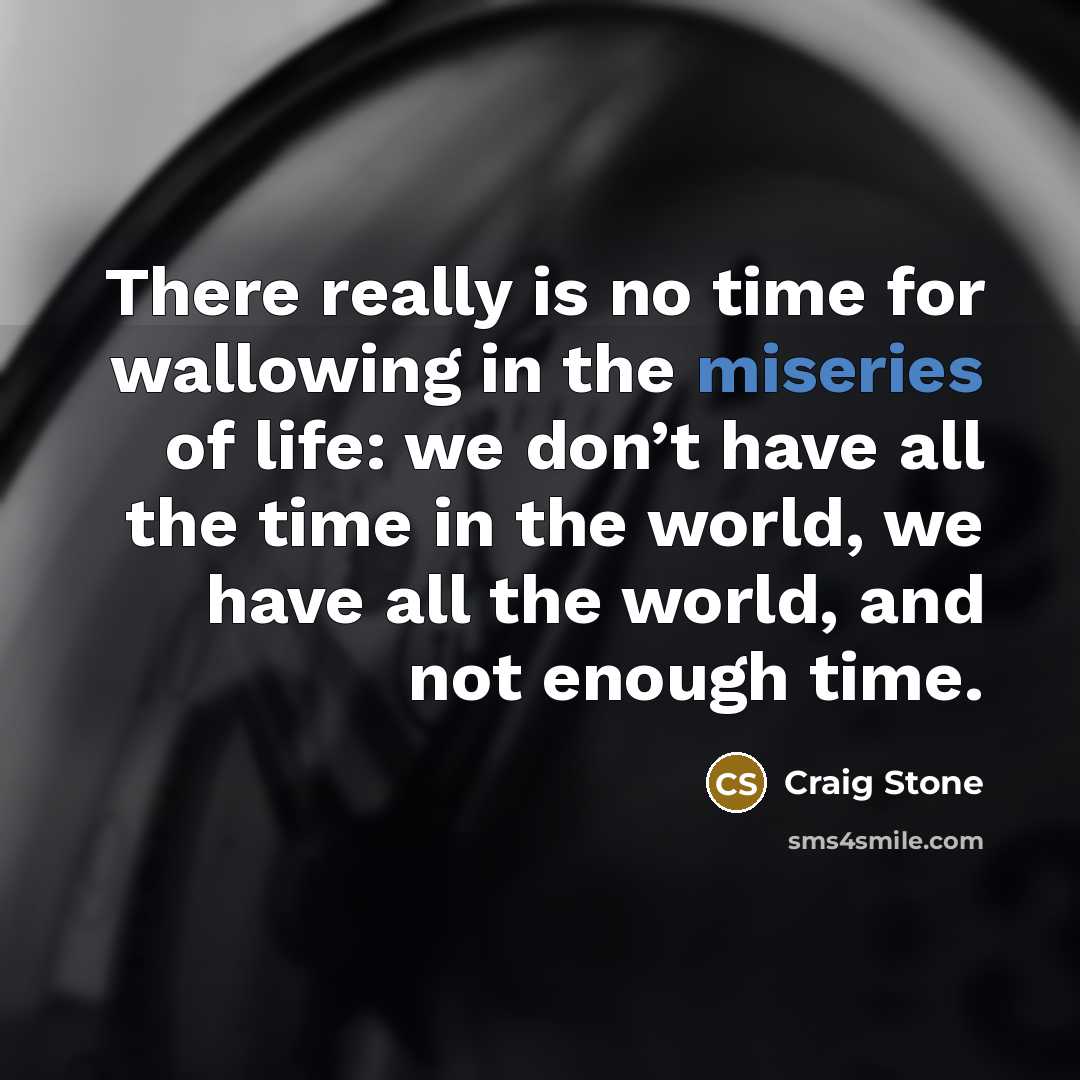 “There really is no time for wallowing in the miseries of life: we don’t have all the time in the world, we have all the world, and not enough time.” quote by Craig Stone