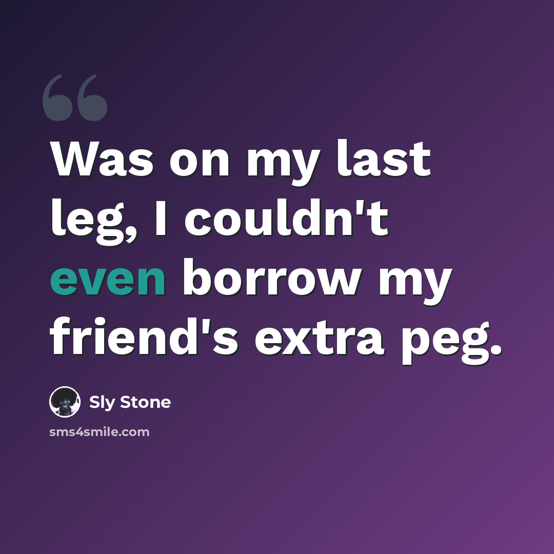 “Was on my last leg, I couldn't even borrow my friend's extra peg.” quote by Sly Stone