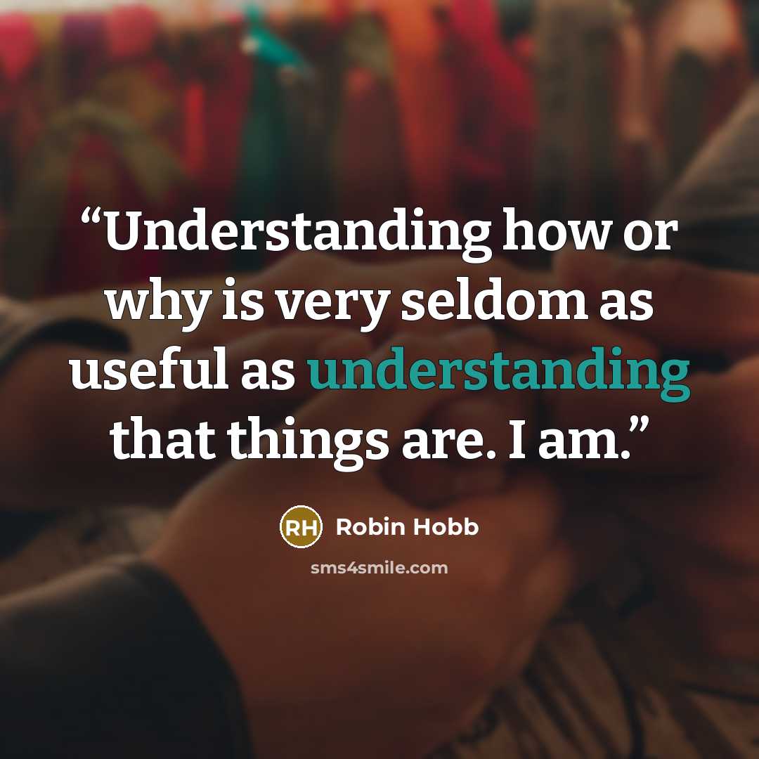 “Understanding how or why is very seldom as useful as understanding that things are. I am.” quote by Robin Hobb