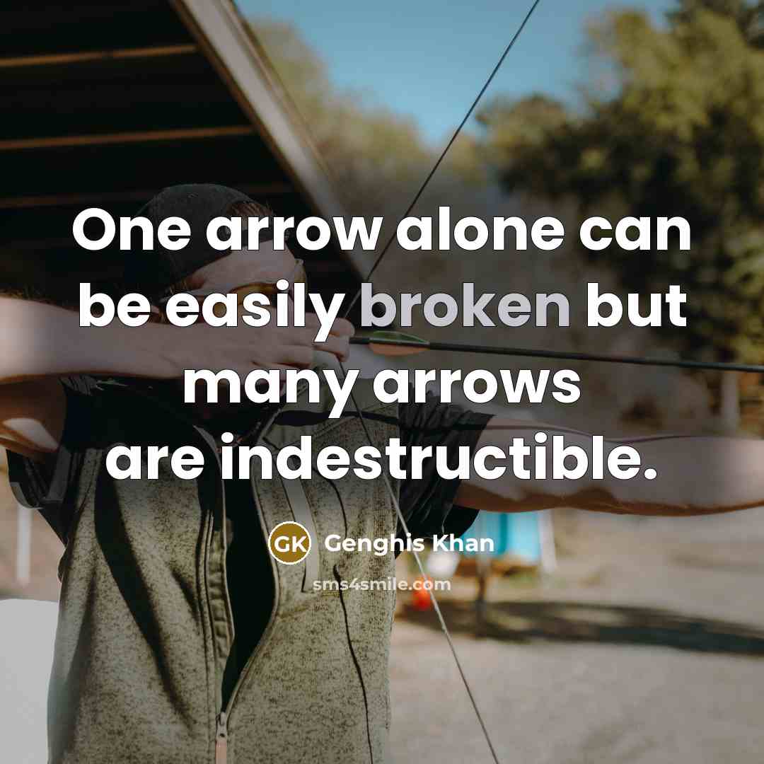“One arrow alone can be easily broken but many arrows are indestructible.” quote by Genghis Khan