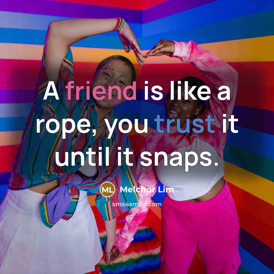 “A friend is like a rope, you trust it until it snaps.” quote by Melchor Lim