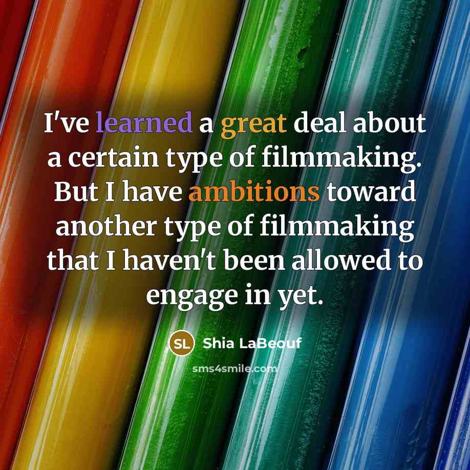 “I've learned a great deal about a certain type of filmmaking. But I have ambitions toward another type of filmmaking that I haven't been allowed to engage in yet.” quote by Shia LaBeouf