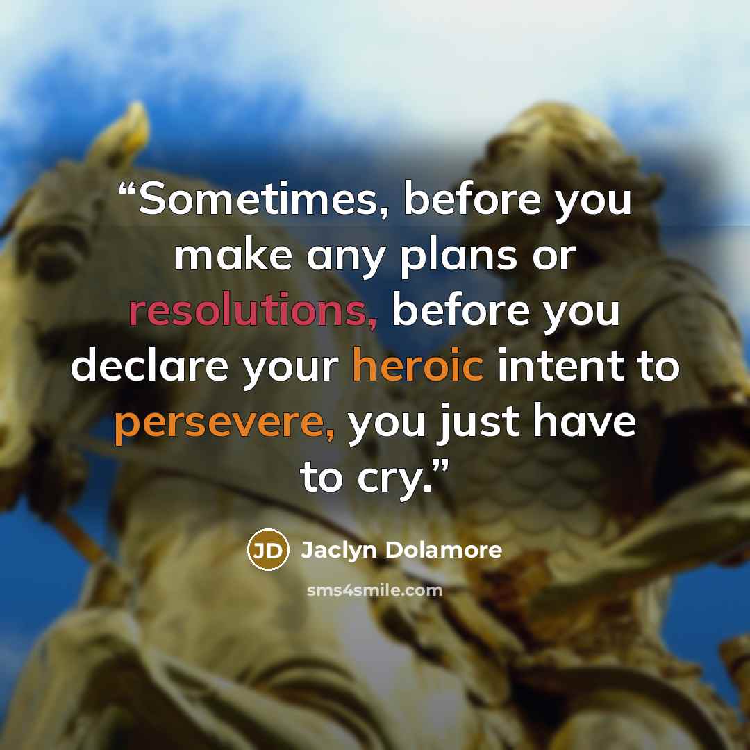 “Sometimes, before you make any plans or resolutions, before you declare your heroic intent to persevere, you just have to cry.” quote by Jaclyn Dolamore