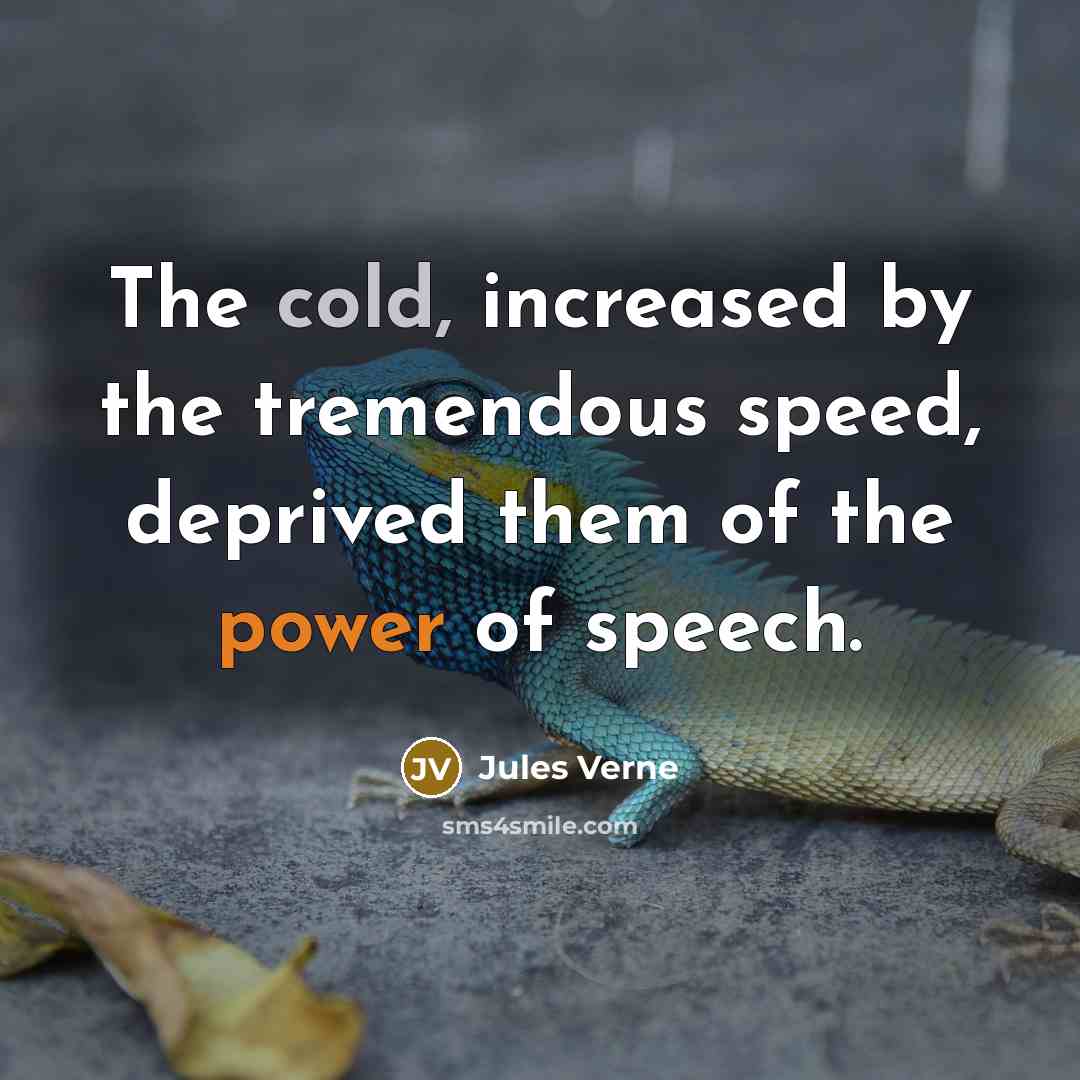 “The cold, increased by the tremendous speed, deprived them of the power of speech.” quote by Jules Verne