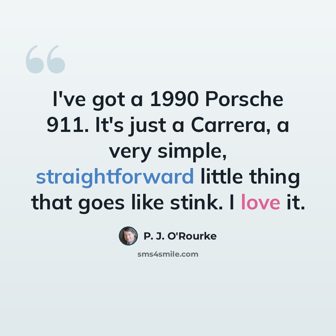“I've got a 1990 Porsche 911. It's just a Carrera, a very simple, straightforward little thing that goes like stink. I love it.” quote by P. J. O'Rourke