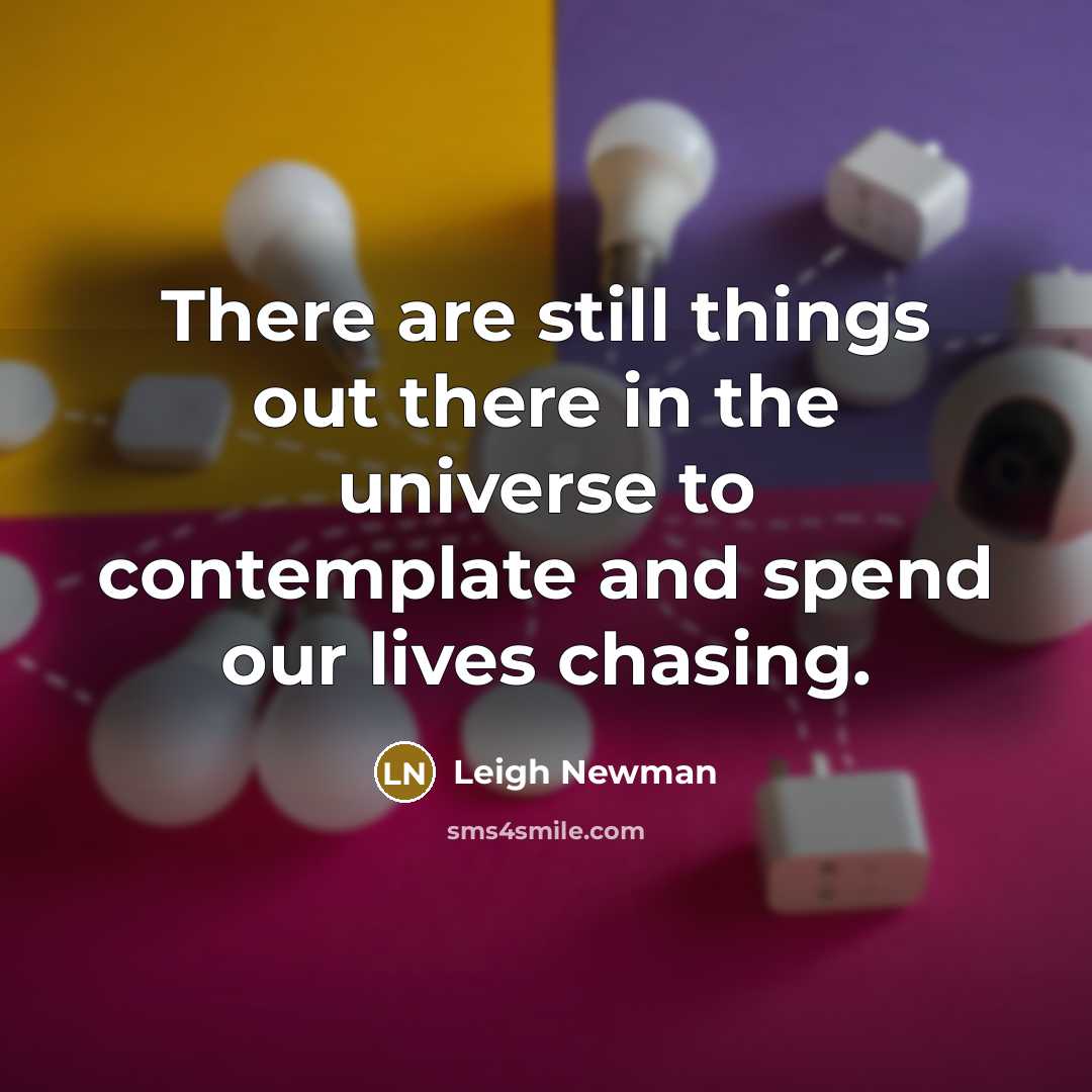 “There are still things out there in the universe to contemplate and spend our lives chasing.” quote by Leigh Newman