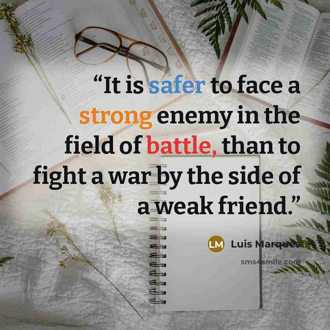 “It is safer to face a strong enemy in the field of battle, than to fight a war by the side of a weak friend.” quote by Luis Marques