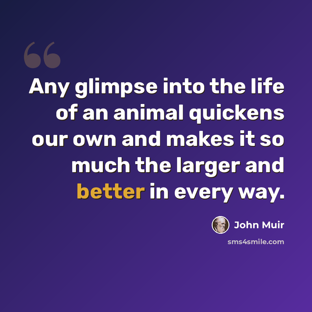 “Any glimpse into the life of an animal quickens our own and makes it so much the larger and better in every way.” quote by John Muir