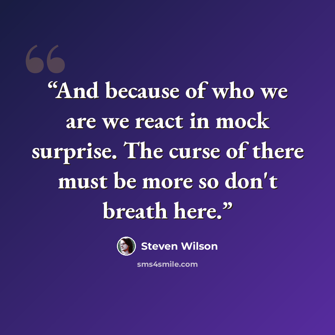 “And because of who we are we react in mock surprise. The curse of there must be more so don't breath here.” quote by Steven Wilson