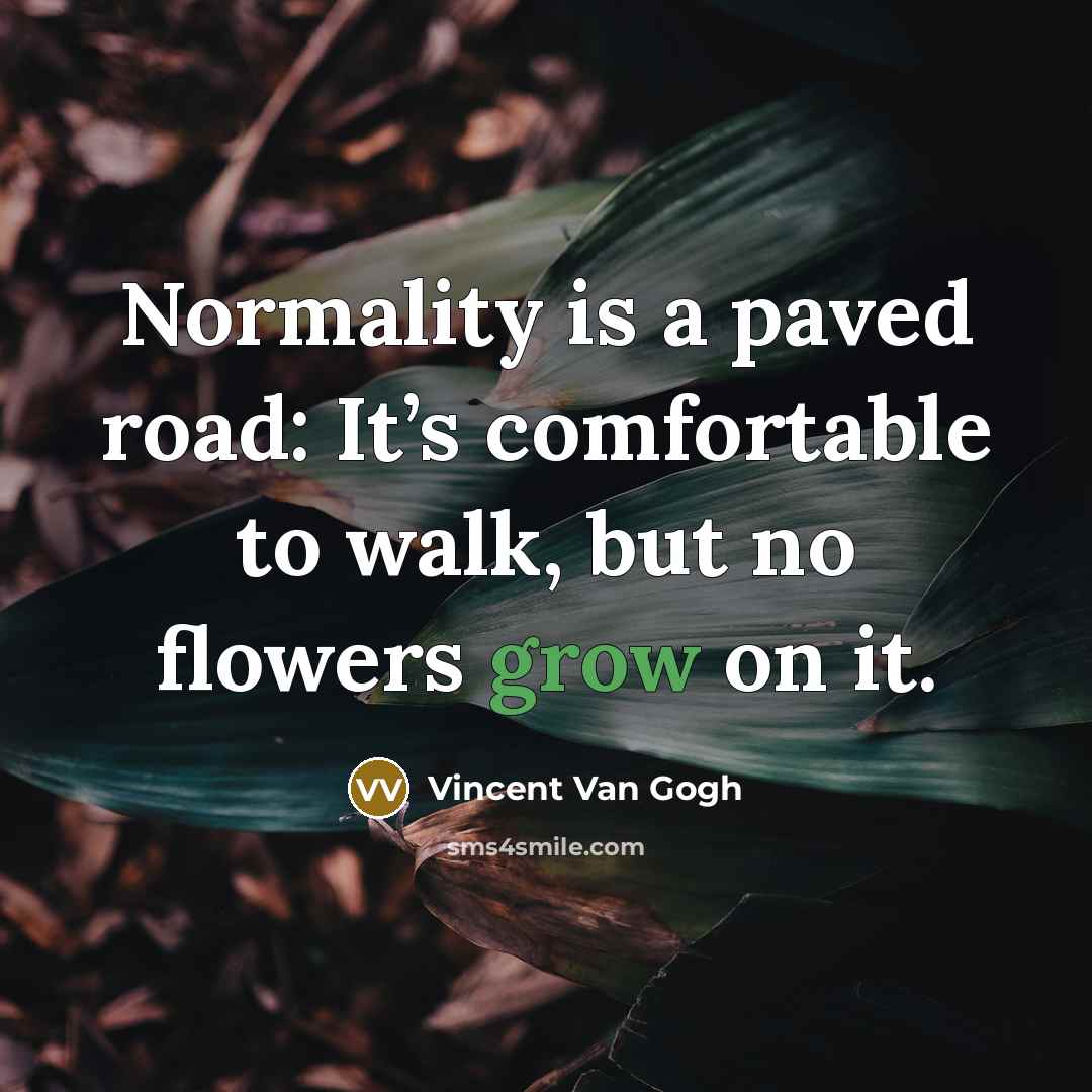 “Normality is a paved road: It’s comfortable to walk, but no flowers grow on it.” quote by Vincent Van Gogh