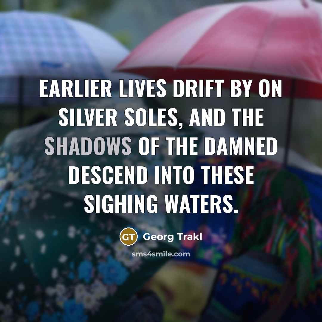“Earlier lives drift by on silver soles, and the shadows of the damned descend into these sighing waters.” quote by Georg Trakl