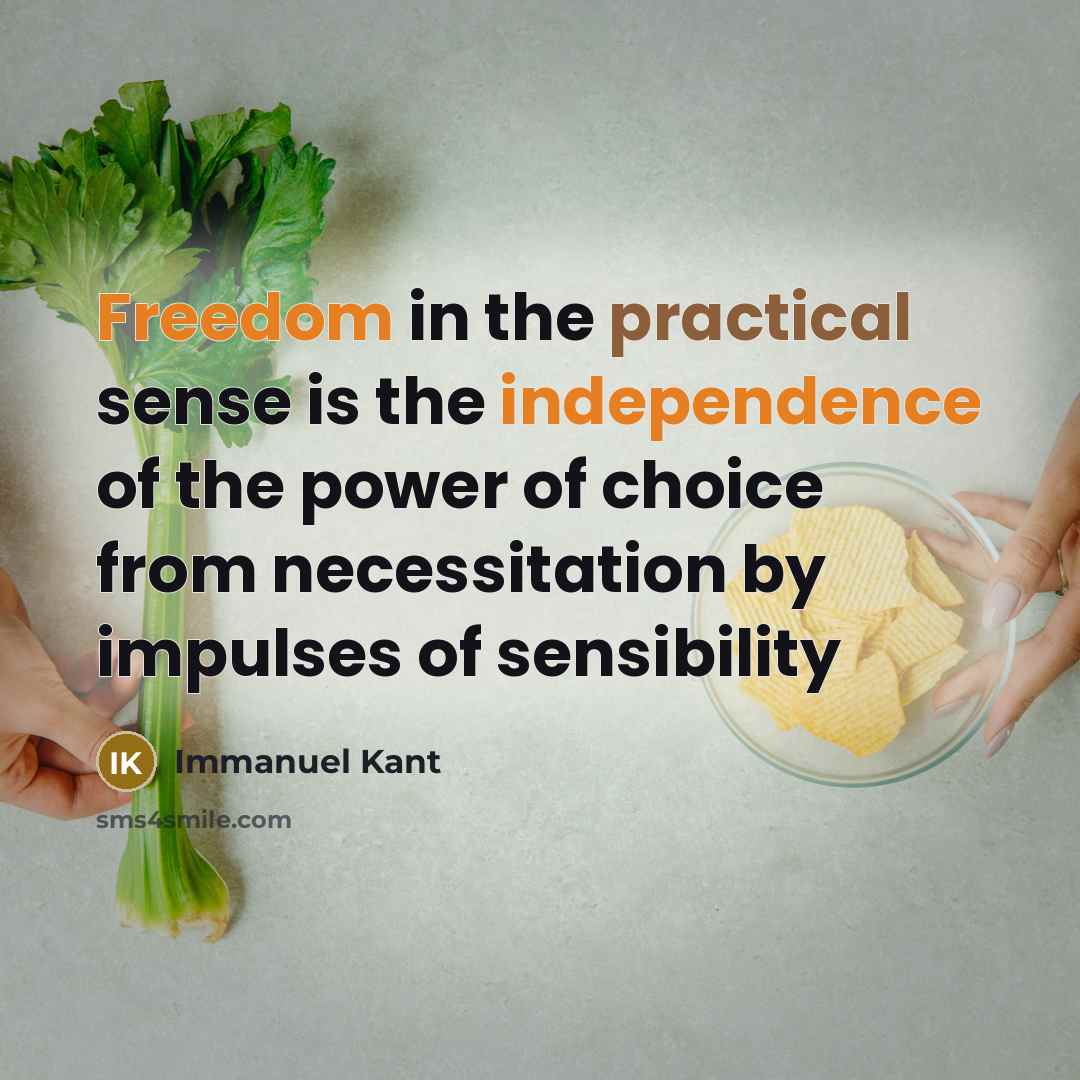 “Freedom in the practical sense is the independence of the power of choice from necessitation by impulses of sensibility” quote by Immanuel Kant