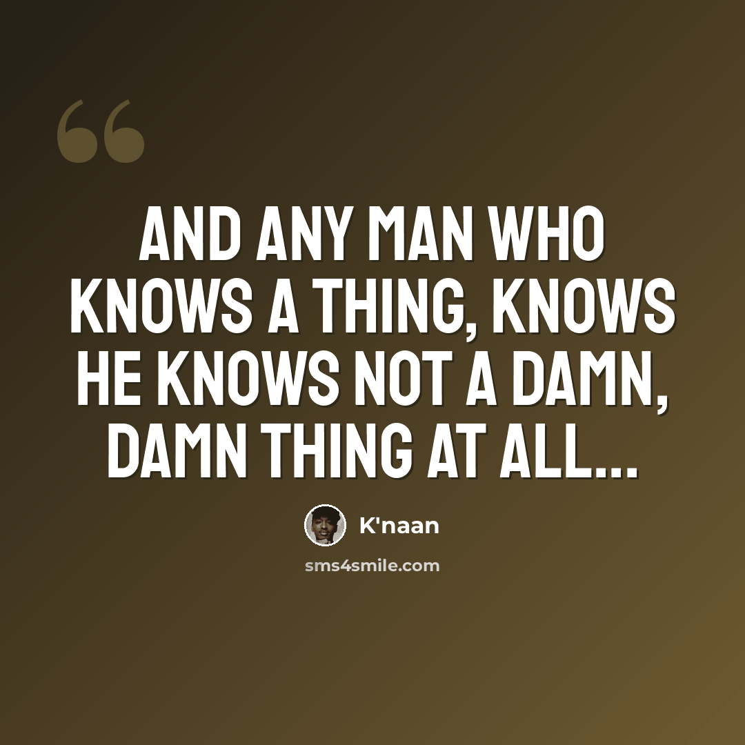 “And any man who knows a thing, knows he knows not a damn, damn thing at all...” quote by K'naan