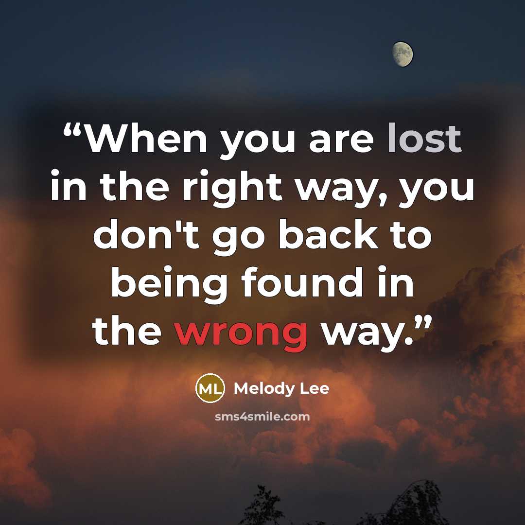 “When you are lost in the right way, you don't go back to being found in the wrong way.” quote by Melody Lee