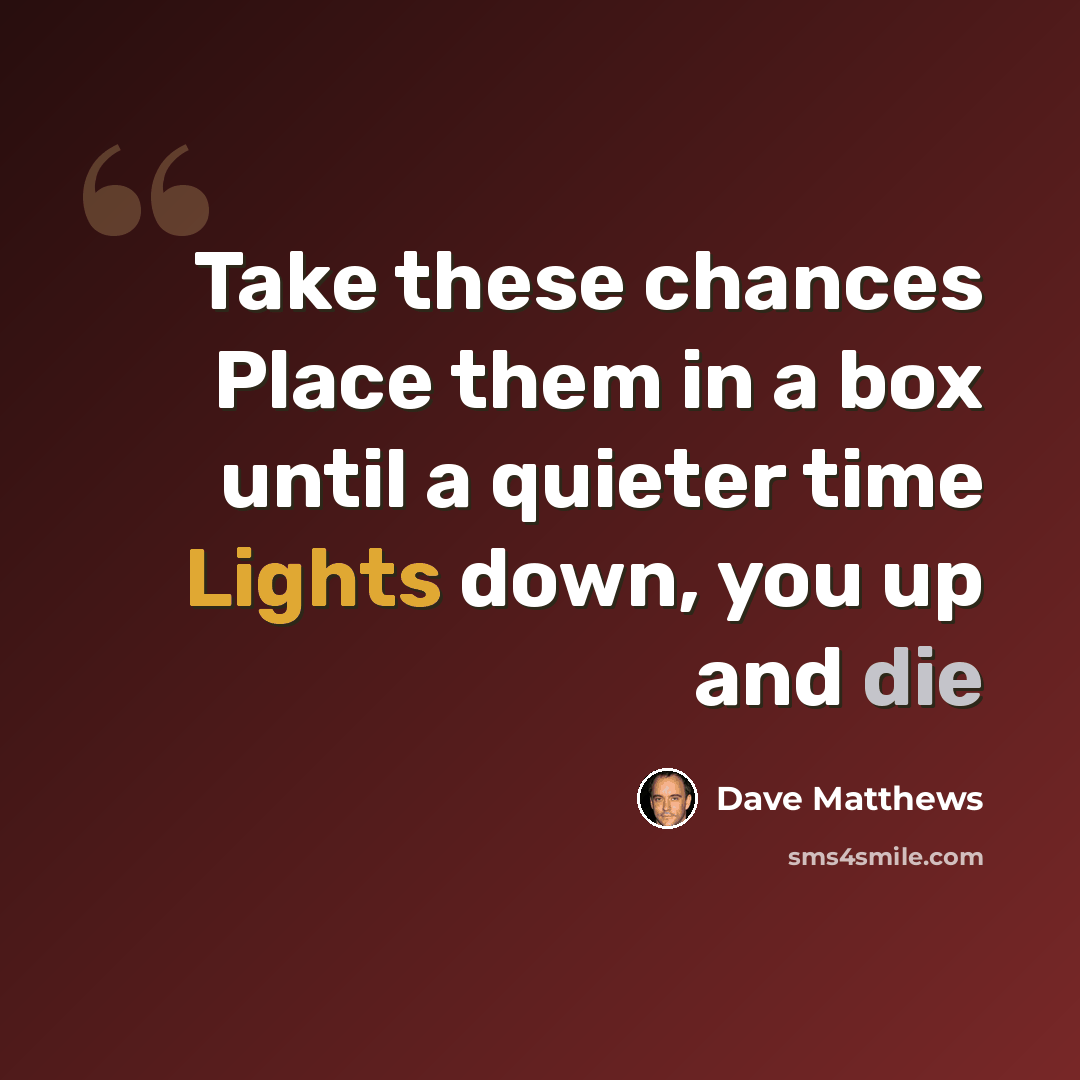 “Take these chances Place them in a box until a quieter time Lights down, you up and die” quote by Dave Matthews