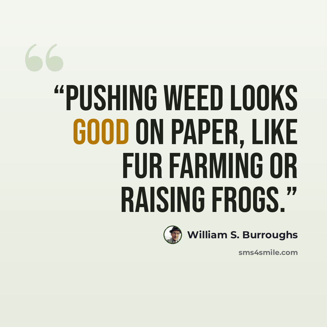 “Pushing weed looks good on paper, like fur farming or raising frogs.” quote by William S. Burroughs