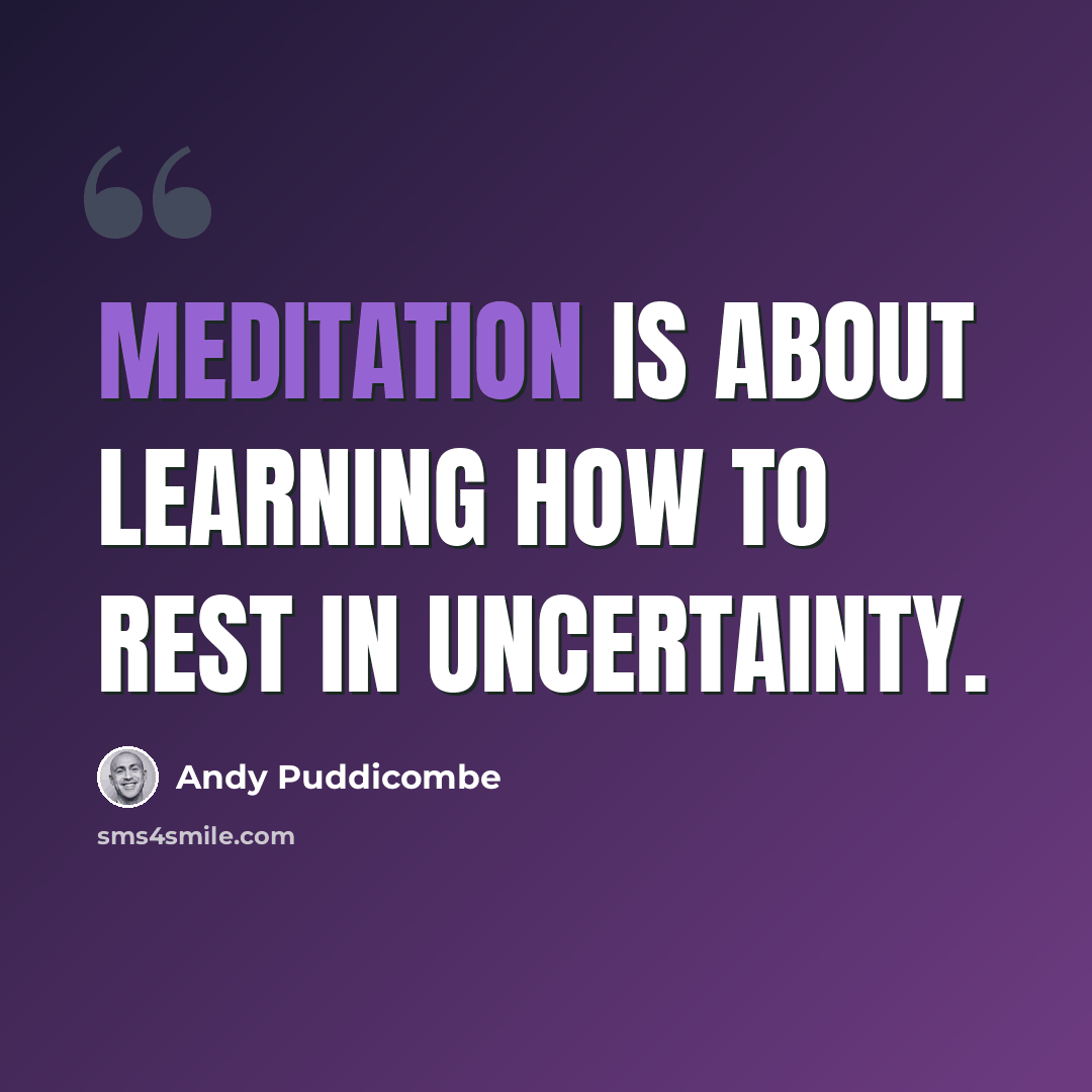 “Meditation is about learning how to rest in uncertainty.” quote by Andy Puddicombe