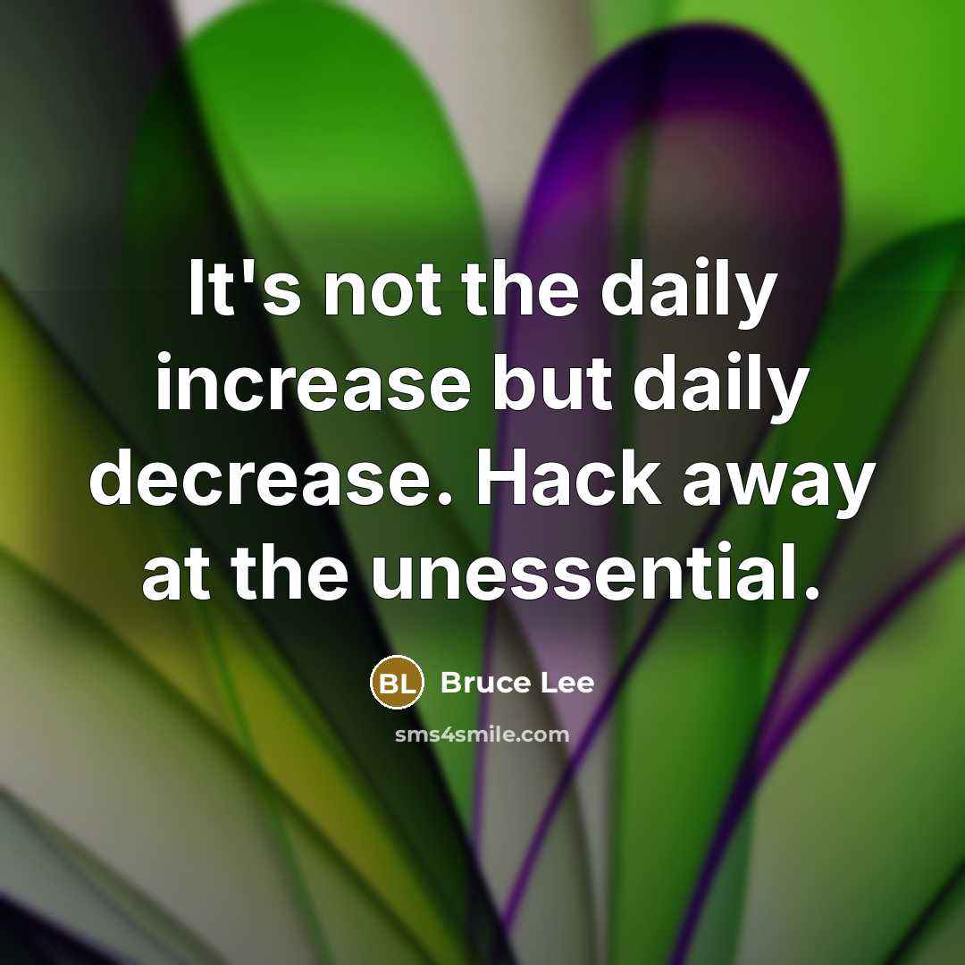 “It's not the daily increase but daily decrease. Hack away at the unessential.” quote by Bruce Lee