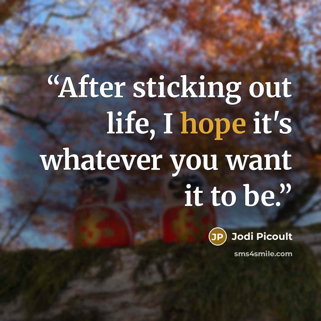 “After sticking out life, I hope it's whatever you want it to be.” quote by Jodi Picoult