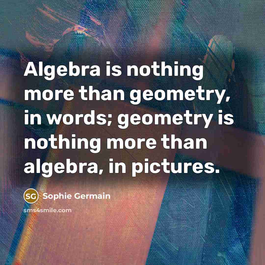 “Algebra is nothing more than geometry, in words; geometry is nothing more than algebra, in pictures.” quote by Sophie Germain