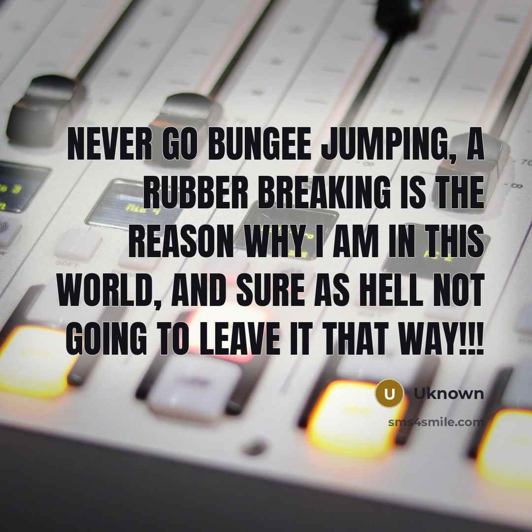 “Never go bungee jumping, a rubber breaking is the reason why I am in this world, and sure as hell not going to leave it that way!!!” quote by Uknown