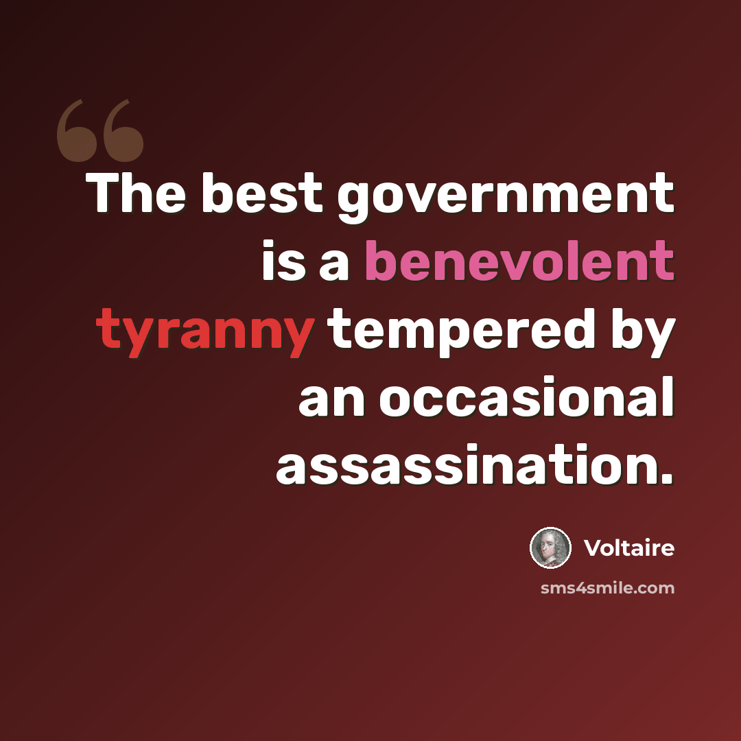 “The best government is a benevolent tyranny tempered by an occasional assassination.” quote by Voltaire