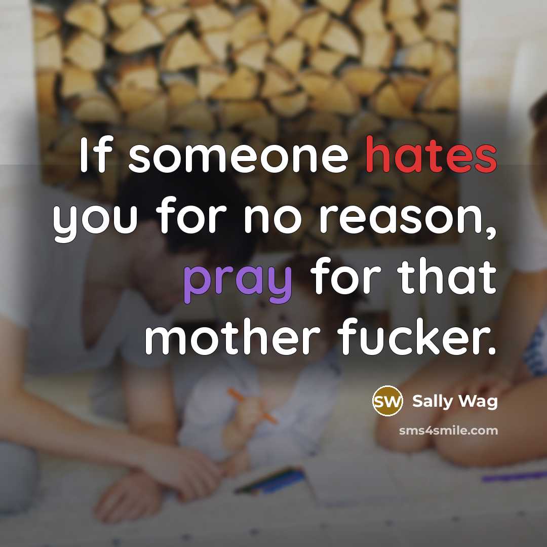 “If someone hates you for no reason, pray for that mother fucker.” quote by Sally Wag