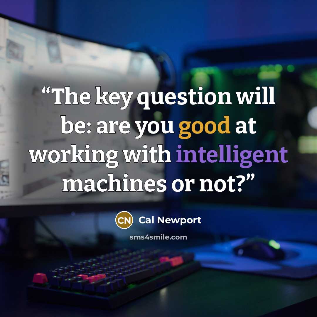 “The key question will be: are you good at working with intelligent machines or not?” quote by Cal Newport
