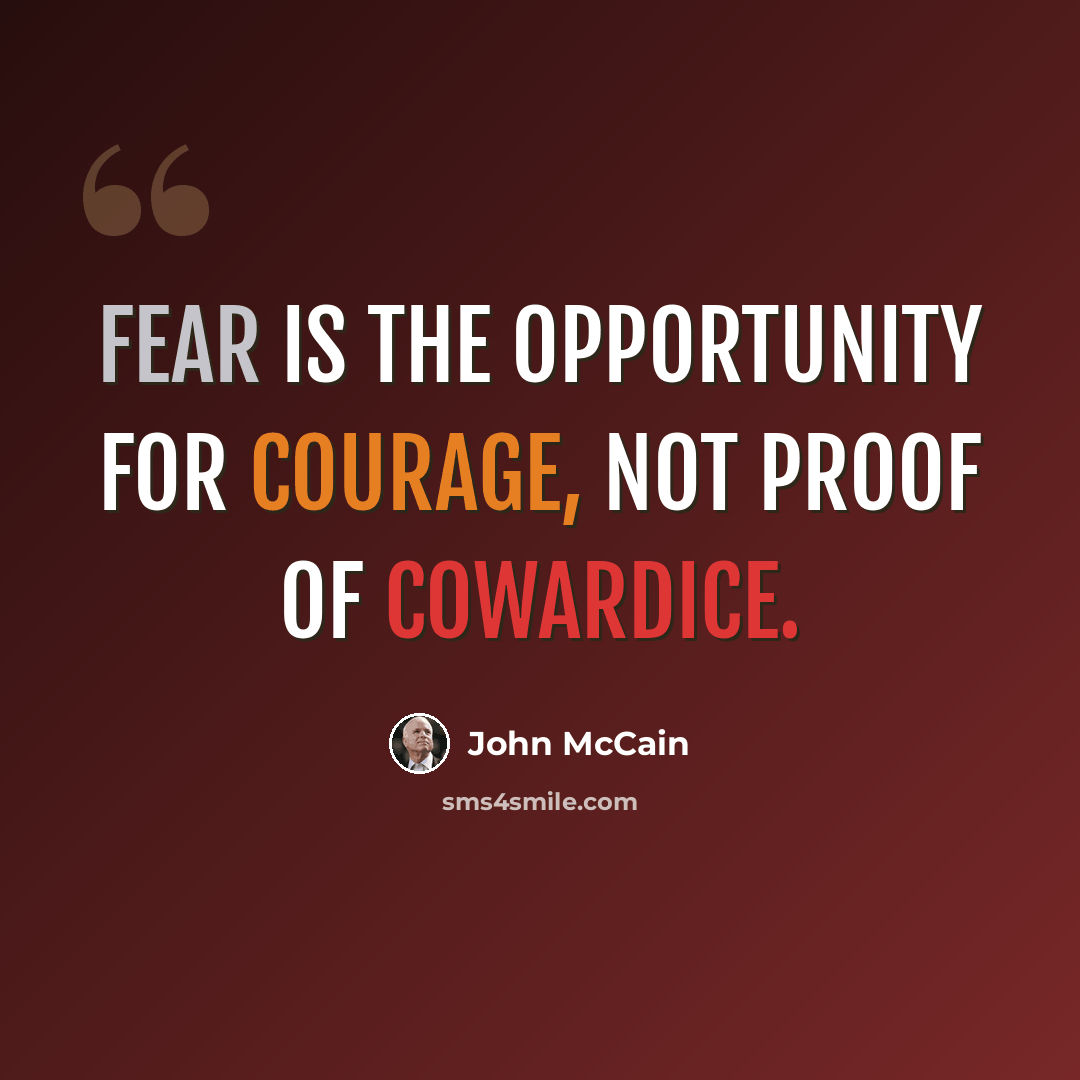“Fear is the opportunity for courage, not proof of cowardice.” quote by John McCain