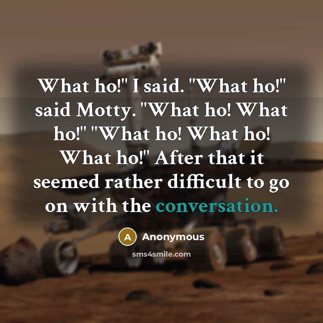 “What ho!" I said. "What ho!" said Motty. "What ho! What ho!" "What ho! What ho! What ho!" After that it seemed rather difficult to go on with the conversation.” quote by Anonymous