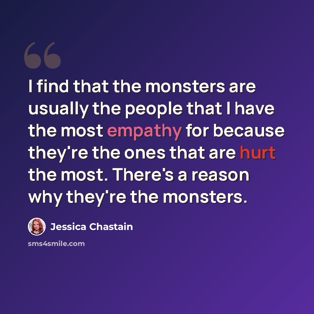 “I find that the monsters are usually the people that I have the most empathy for because they're the ones that are hurt the most. There's a reason why they're the monsters.” quote by Jessica Chastain