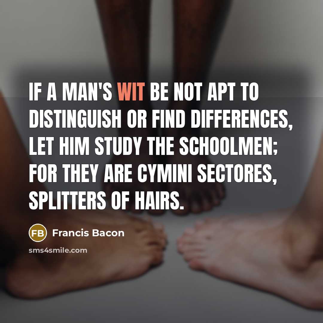 “If a man's wit be not apt to distinguish or find differences, let him study the schoolmen; for they are cymini sectores, splitters of hairs.” quote by Francis Bacon