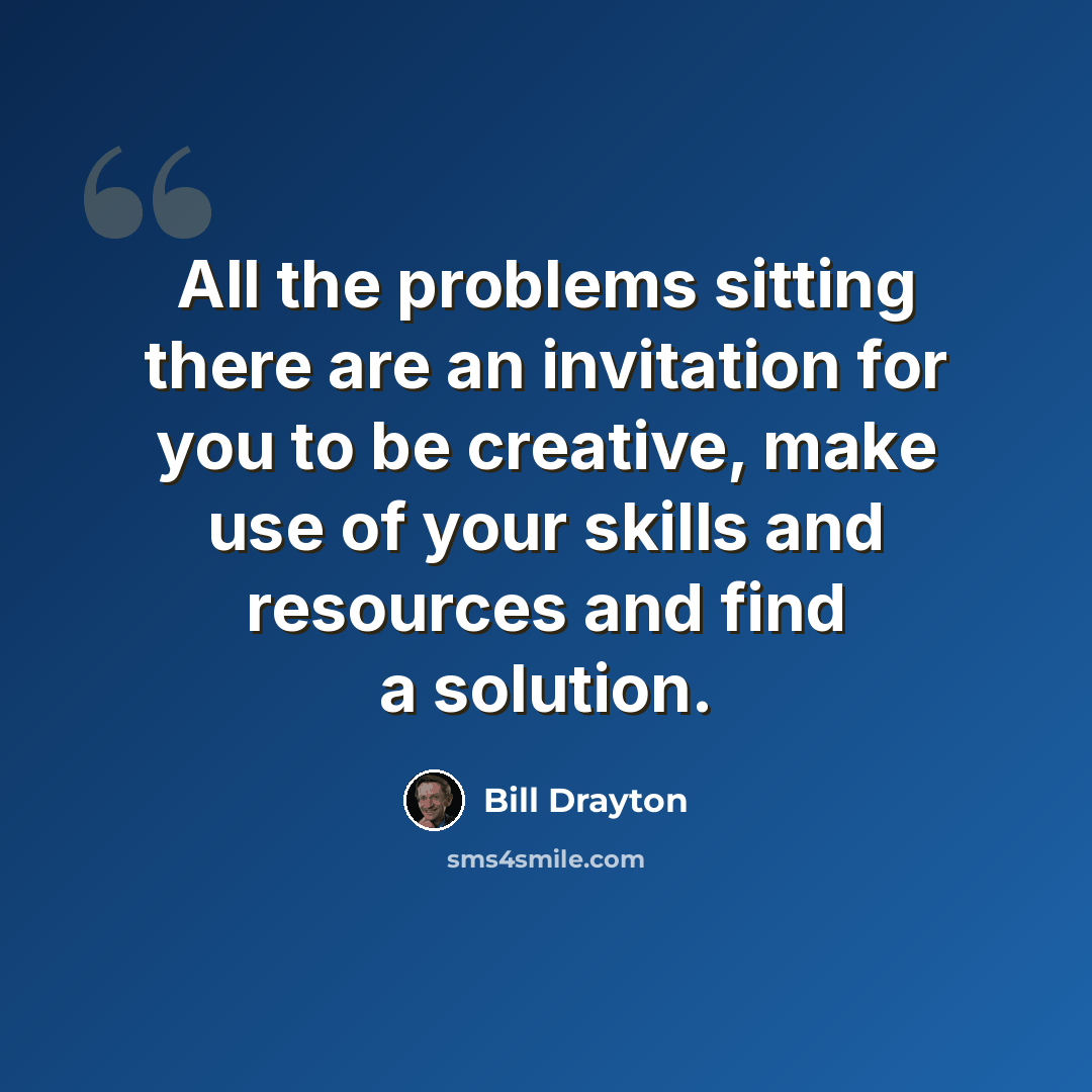 “All the problems sitting there are an invitation for you to be creative, make use of your skills and resources and find a solution.” quote by Bill Drayton