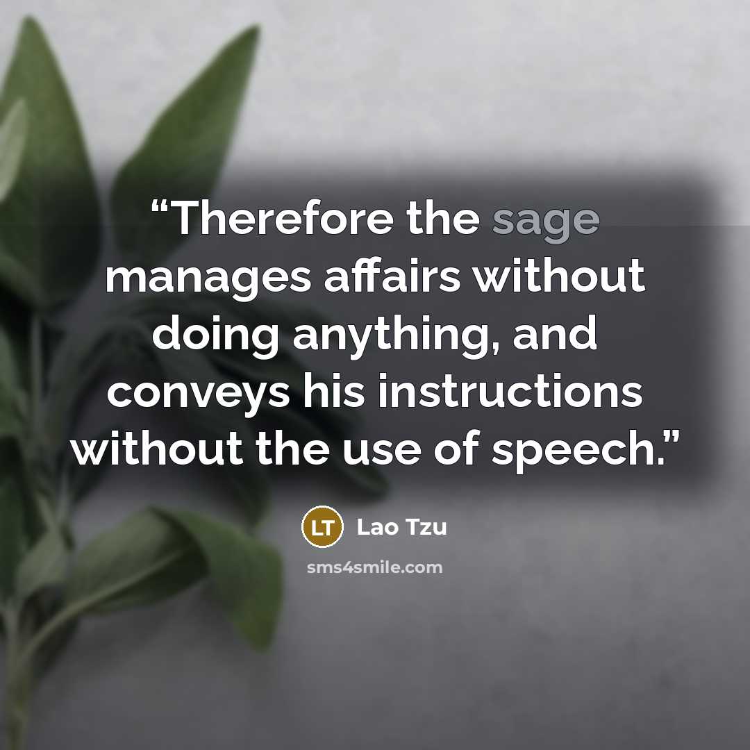 “Therefore the sage manages affairs without doing anything, and conveys his instructions without the use of speech.” quote by Lao Tzu