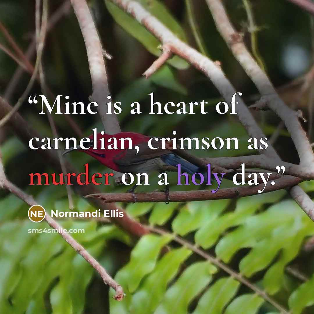 “Mine is a heart of carnelian, crimson as murder on a holy day.” quote by Normandi Ellis