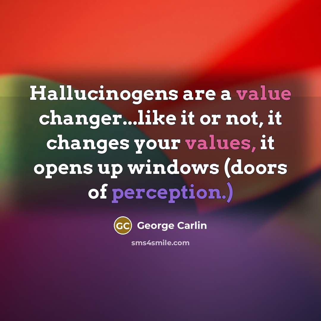 “Hallucinogens are a value changer...like it or not, it changes your values, it opens up windows (doors of perception.)” quote by George Carlin